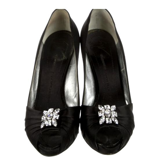 Giuseppe Zanotti Shoes - Giuseppe Zanotti Black Peep Toe Heels with Silver Accents